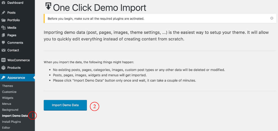 One Click Demo Import