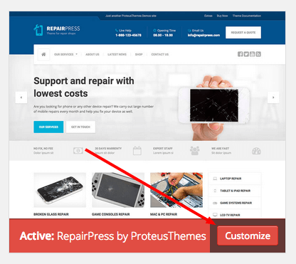 Customize RepairPress WP