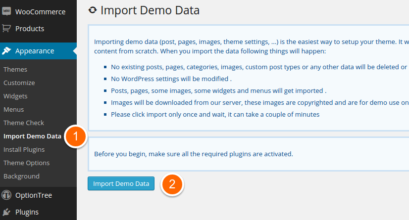 Import demo content