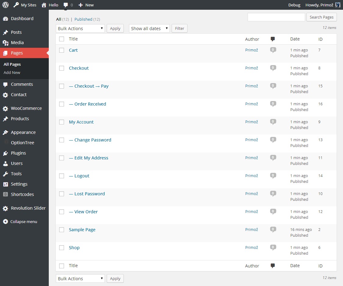 installed WooCommerce pages