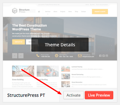 Activate StructurePress WP