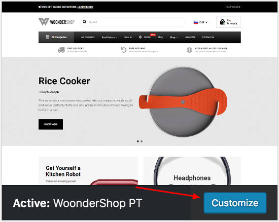 Customize WoonderShop WP