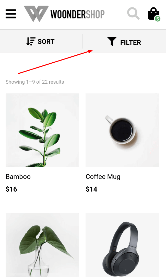 Mobile products filter frontend button