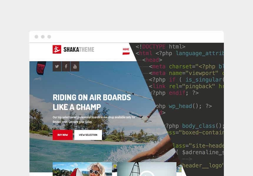 The Shaka theme with the underlying PHP code displayed underneath