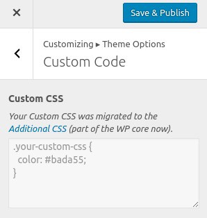 Screenshot from customizer: Custom CSS migrated