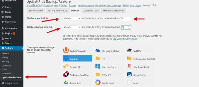 Updraftplus Settings