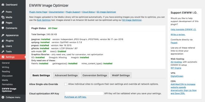 Ewww Image Optimizer - image compression WordPress plugin