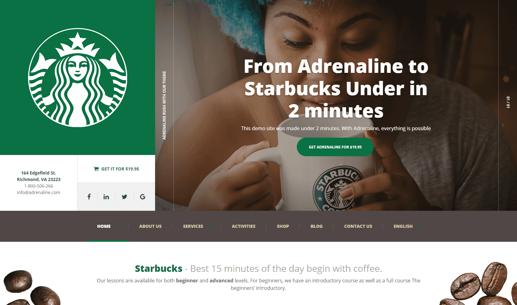 adrenaline wordpress theme into coffee shop