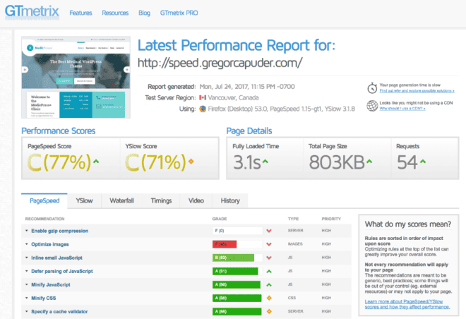 Page speed: reaching A grade at GTMetrics for WordPress website