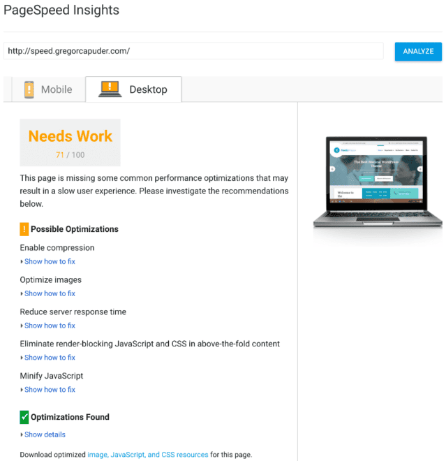 Desktop PageSpeed Insights Results