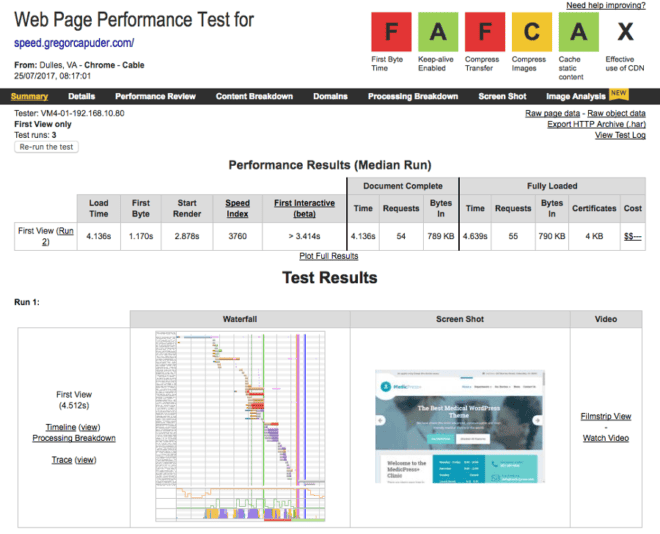 WebPage Test Start