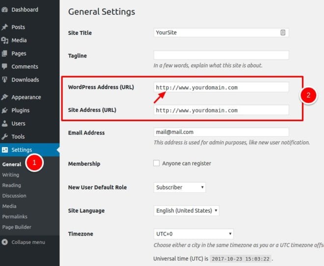 wp general settings screenshot https