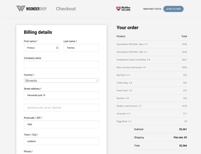 WooCommerce checkout page