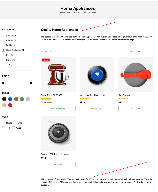 WoonderShop WooCommerce theme category page descriptions