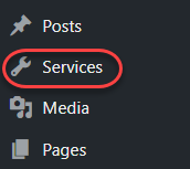 The custom post type service on the WordPress dashboard menu
