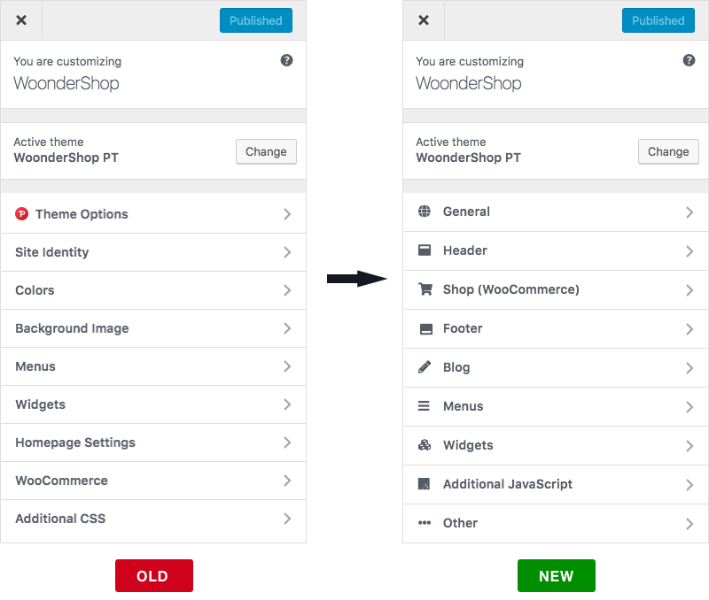 new wordpress customizer