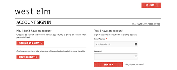 west elm as guest E-commerce Checkout Conversion Rates