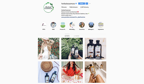 herbal essences product photography example on social media