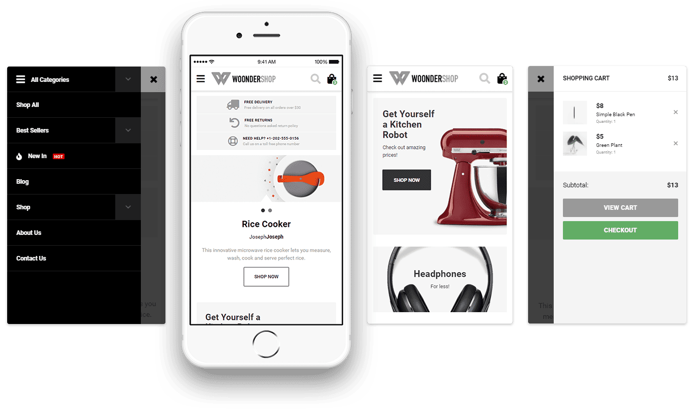 mobile screens of woondershop theme